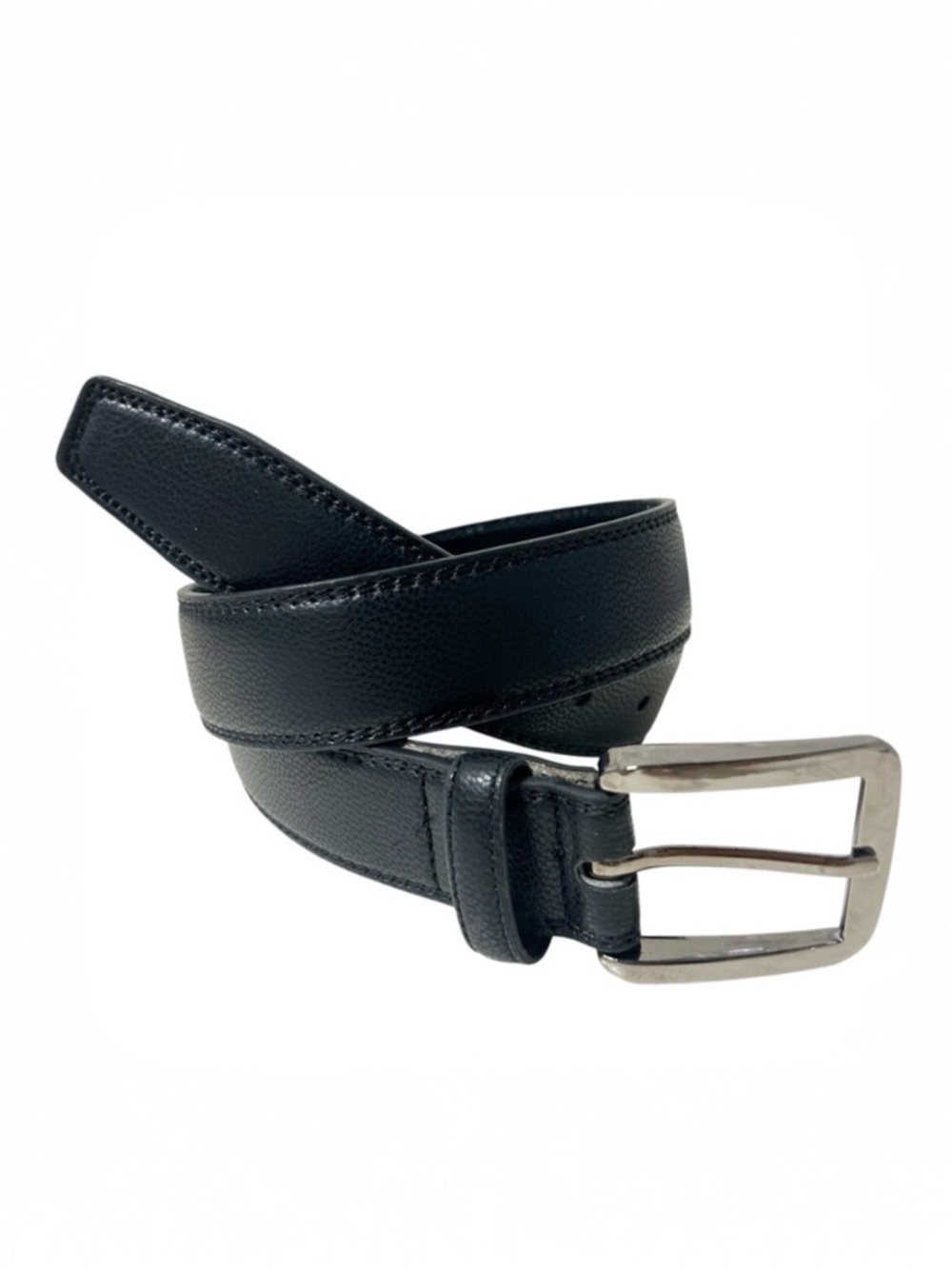 NWT Revonah Black Pebbled Leather Men's Belt Sz S Silver Tone Buckle